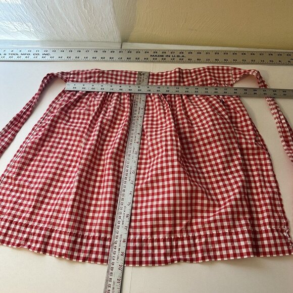 Womens Vtg Kitchen Apron Red Checkered Gingham Tie Back At Waist Cotton Retro - Picture 2 of 10